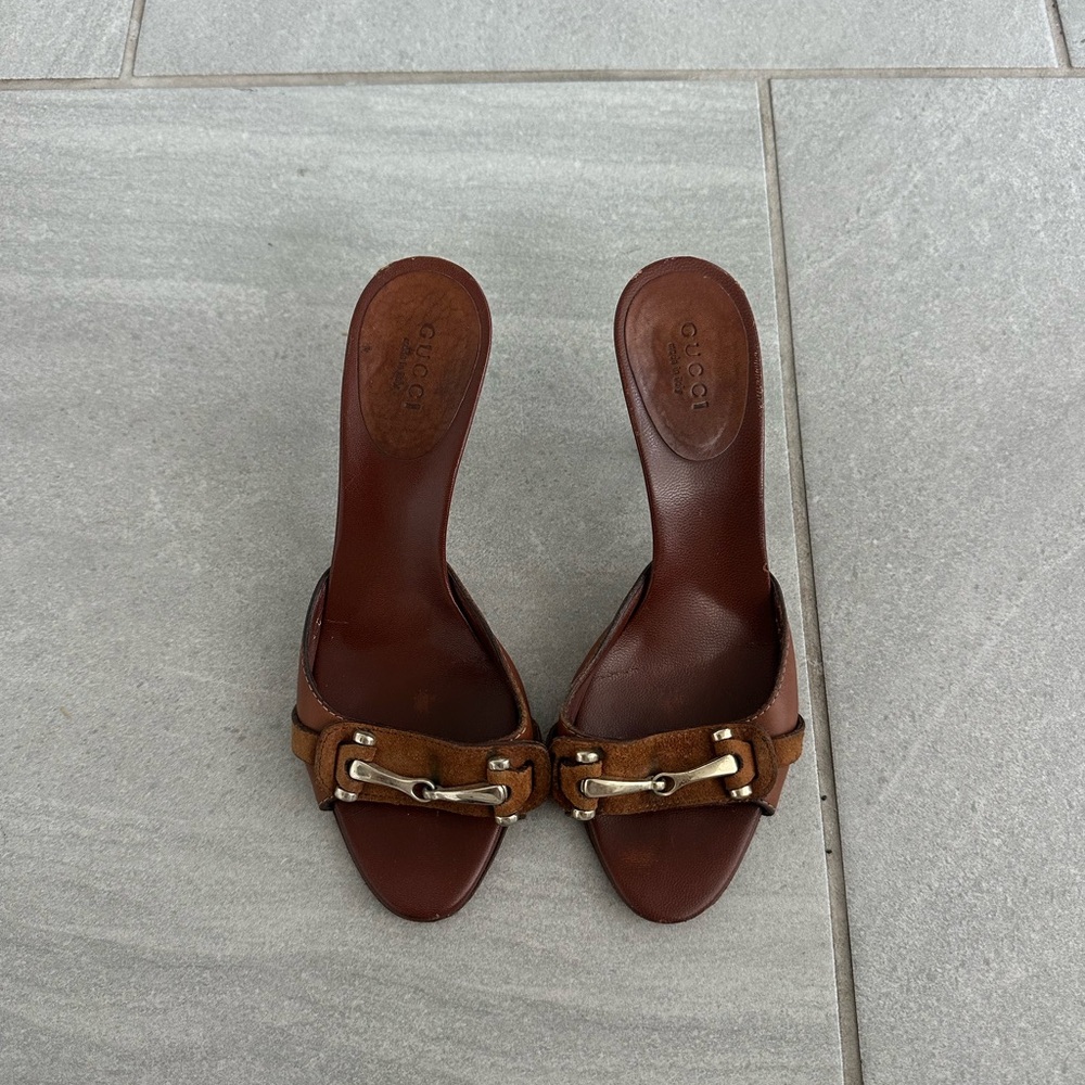 Vintage Gucci Brown Leather Horsebit Slide Sandals